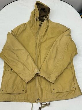Vintage structure hooded leather field jacket with wool lining